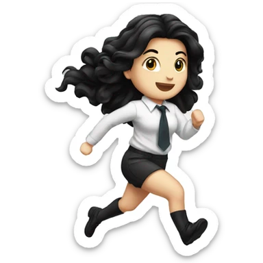 A white girl with tie up black hair running sticker