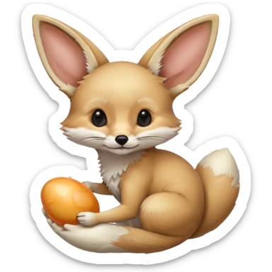 fennec carrying an unpeeled egg sticker