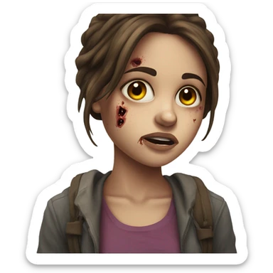 brown haired girl indoors portrait, zombie sticker