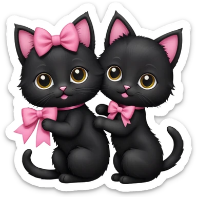 Two black kittens. One is wearing a black bow and one with a pink bow. sticker