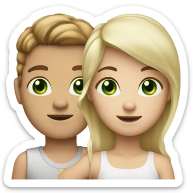 blonde girl with green eyes holding hands with boy with brown hair and brown eyes sticker