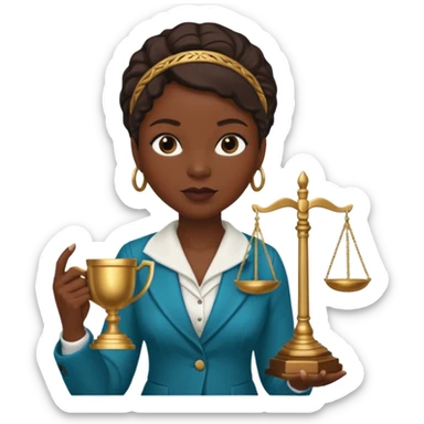 Black teacher/professor looking like the fictional character Annalise Keating from How To Get Away With Murder, holding a statue of justice and with a school board in the background sticker