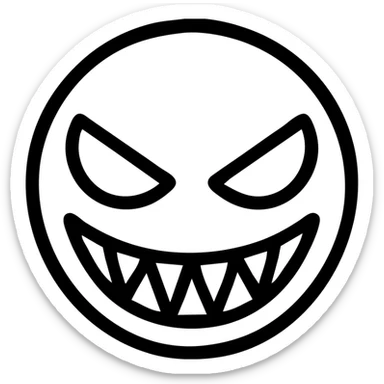 creepy face with sharp teeth and wide smile, sharp black outlines, simple but detailed drawing, clear shadows and highlights, no gradients sticker