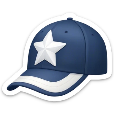 A navy blue baseball cap with a white star on the front, sporty and bold. sticker
