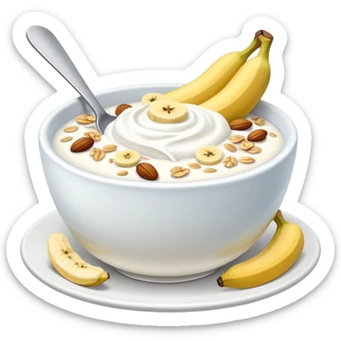 Crüsli-müsli, nøtter, blåbær, bananskiver, med Kefir-Biola-yoghurt i skål  sticker