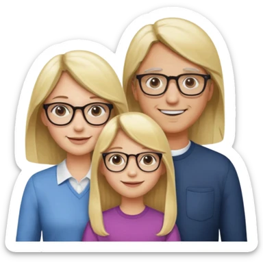 je voudrai un emoji d'une fille aux cheveux longs et blonds avec des lunettes avec son papa chatain et sa maman blonde sticker