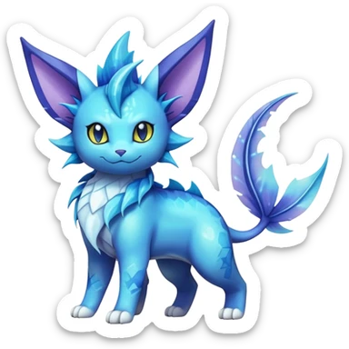 Elemental Exotic Colorful Fantasy Purrloin-Vaporeon-Pokémon-Fakémon-hybrid-creature (full body) sticker