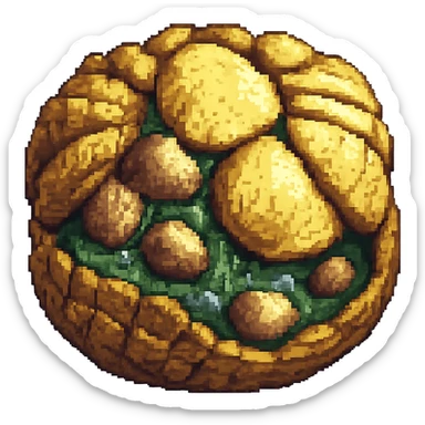 Add more crust details to the crusty clam in pixel art style, keep the pixel art style, no background. sticker