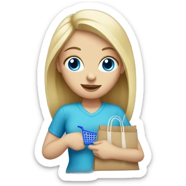 white woman with blue eyes buying shopping sticker