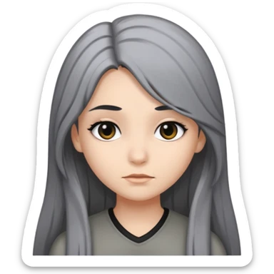 girl with black and gray hair and black eyes and long hair sticker