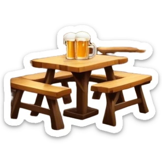 Cinematic Realistic Biergarten Pop Culture Emoji, showcasing a charming outdoor beer garden scene rendered with rustic details and inviting, soft lighting. sticker