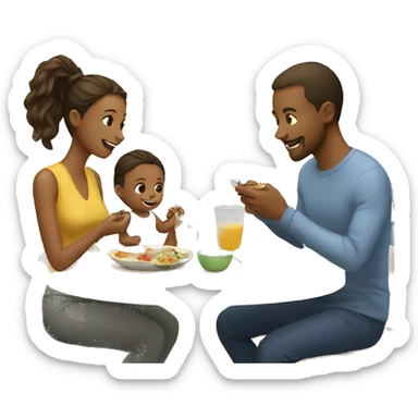 Two Parents are eating lunch with their baby sticker