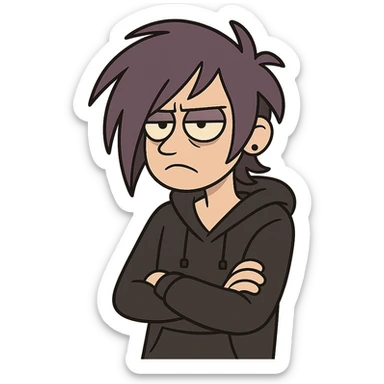 purple haired emo character, expressive, moody, modern style sticker