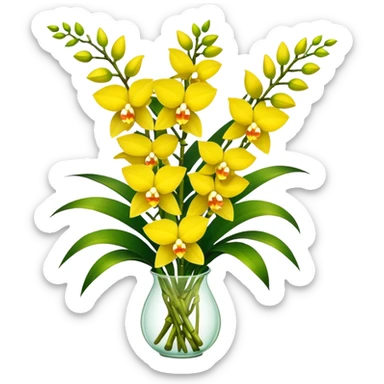 big bouquet yellow Dendrobium Orchid, stem, leaf sticker