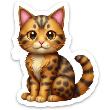 cinematic-[tortoiseshell tabby cat]-realistic-full-body-sitting-emoji,-tail-curled-playfully-around-its-paws,-head-tilted-dramatically,-scruffy-[tortoiseshell coloured]-fur,-simplified-yet-realistic-focused-features,-highly-detailed,-glowing-with-an-almost-sarcastic-glow sticker