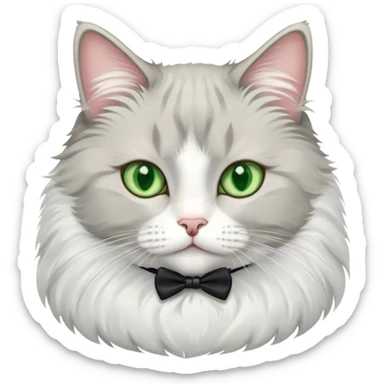 grey fluffy with white tuxedo cat green eyes  sticker