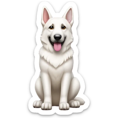 All White German shepherd sitting, full body, pink nose sticker