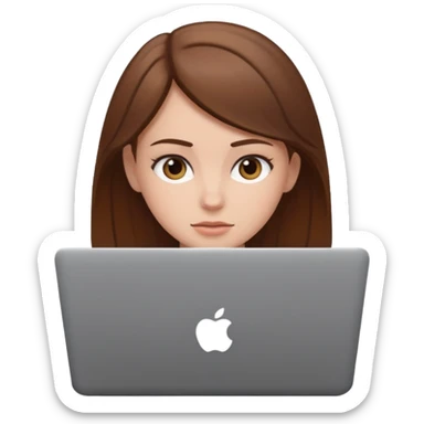 white girl with brown hair using a laptop, focused expression sticker