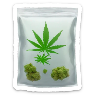 transparent ziplock bag with sativa strain inside sticker