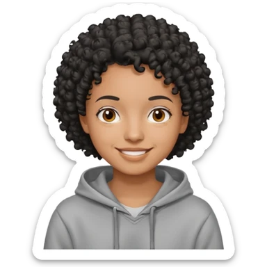 Make a Colombian with black short curly hair wearing a grey hoodie sticker