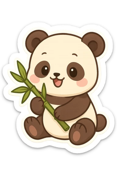 a playful panda holding bamboo, chibi sticker style sticker