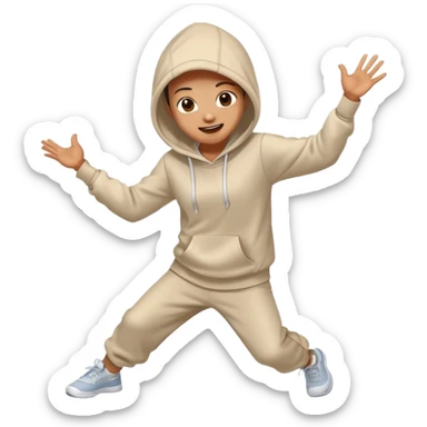 a person dancing energetically wearing a hoodie with a cheerful expression sticker