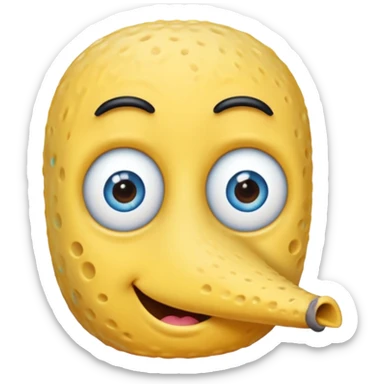 Bob esponja con nariz larga pestañas grandes sin cejas y con los ojos azules sticker