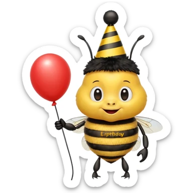 Bees with Birthday Hat, Excited bee carrying balloon sticker