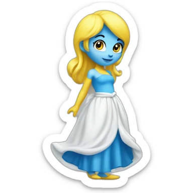 smurfette, blue skin, yellow hair, white dress sticker