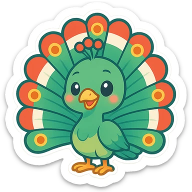 colorful and cheerful cartoon sticker of a Kurdish peacock (native to Kurdistan), no text, suitable for WhatsApp and Instagram, transparent background sticker
