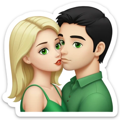 A blonde girl with fair skin and green eyes and a guy with black hair and fair skin and green eyes are kissing sticker