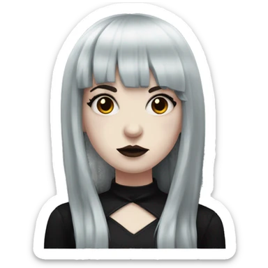 goth girl that has porcelain skin and Long Dark red hair and fringe bangs and is wearing black sticker