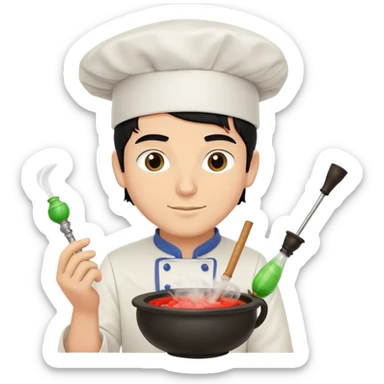A white guy with black hair mixing a hookah bowl with a chef hats  sticker