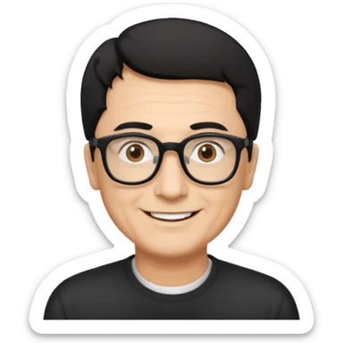 man 60 short black hair, brown eyes small black rectangle glasses  sticker