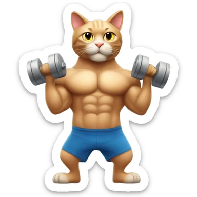 A muscular cat lifting dumbbells sticker