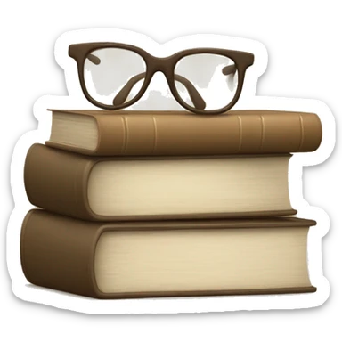 glasses on top of a stack of books beige sticker
