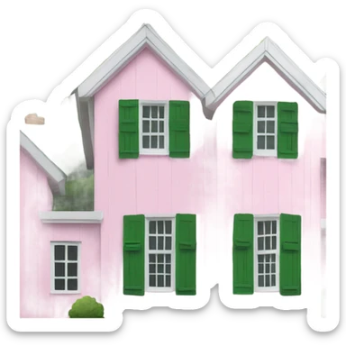 Pink cottage white roof and green shutters sticker