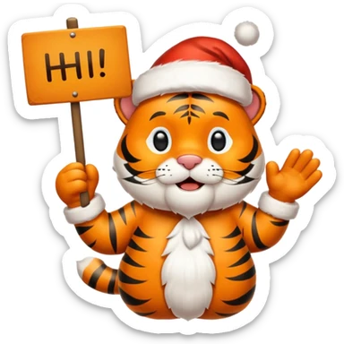 Happy Santa tiger holding a sign that says "Hi Jamie" sticker