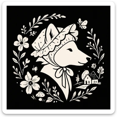 Give the Overwolf logo a cute cottagecore makeover, while maintaining the black and white aesthetic sticker