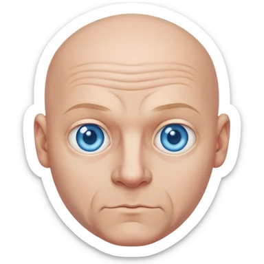 A bald, massive man with big, bulging blue eyes. sticker