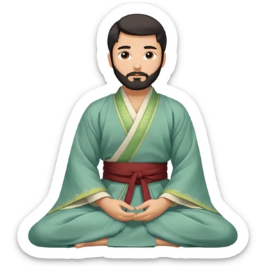Beautiful man with lightly tan skin and dark beard in Hanfu sitting on the ground sticker