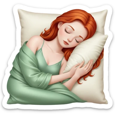 Sleeping beauty redhead white girl with a silk pillow sticker
