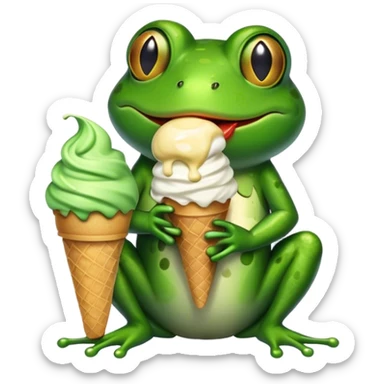Frog eating an ice cream  sticker