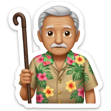 old man with cane and Hawaiian shirt sticker