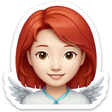 Smiling Asian angel with red hair and oval face sticker