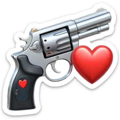 Black hand gun shooting a heart bullets out of the tip  sticker