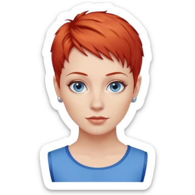 27 year old white woman, red hair, pixie cut, blue eyes sticker