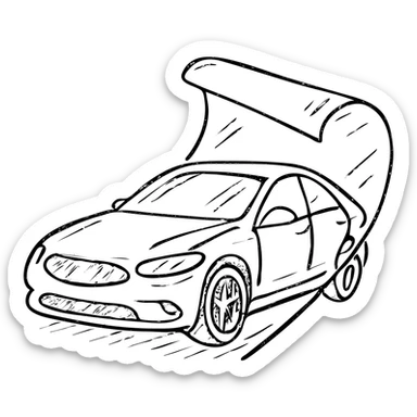 hand-drawn outlined icon of a high-end glossy black car, partially covered by a transparent rolled film, curved effect for adhesion, clean and modern sticker
