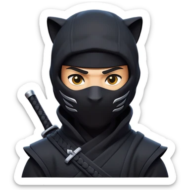clash-of-clans-aesthetic_-cinematic-mysterious-male-ninja-portrait-emoji, rendered in a flat, vector-style similar to standard emojis with minimal shading and bold, simplified shapes, head slightly turned, revealing only intense, focused eyes, perched on a sleek panther moving silently through the shadows. sticker