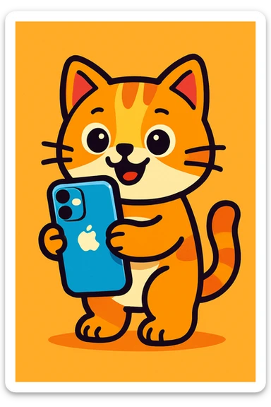 a cute cat holding an iPhone sticker